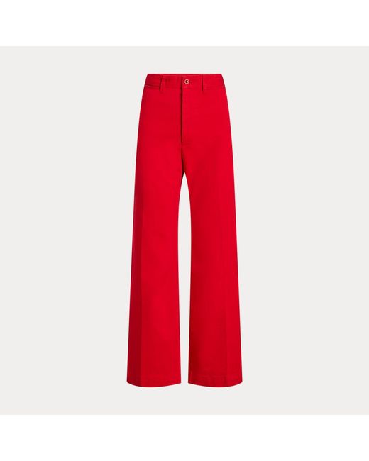 Ralph Lauren Red Stretch Cotton Twill Wide-leg Crop Pant