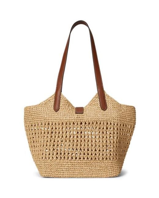 Ralph Lauren Green Woven Straw Large Tasha Tote Bag