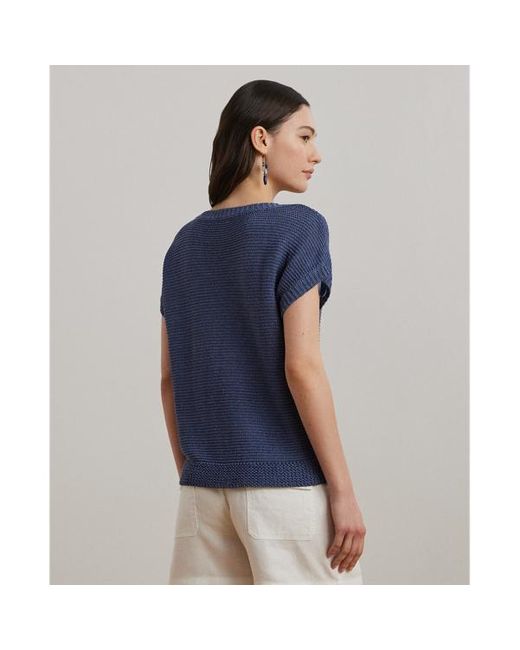 Petite - Maglia in misto lino con scollo a V di Ralph Lauren in Blue