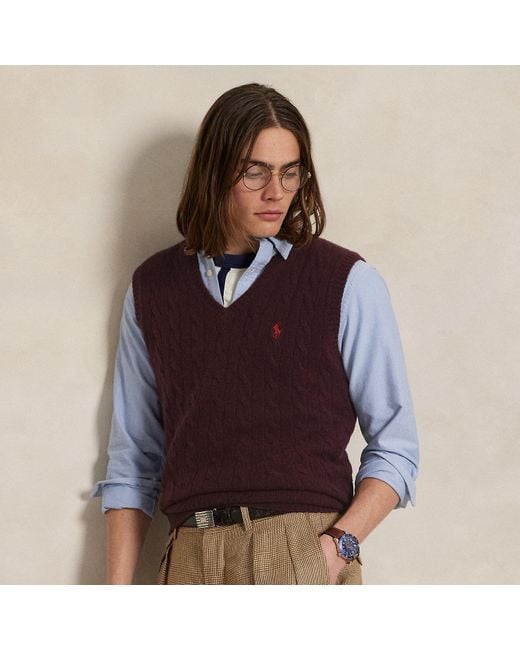Polo Ralph Lauren Woll-Kaschmir-Pullunder Mit Zopfmuster in Purple für Herren