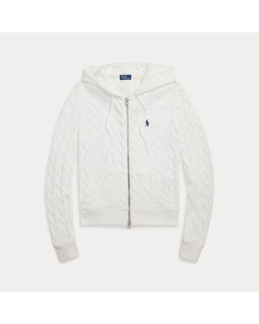Ralph Lauren Gray Cable-Knit Cotton Full-Zip Hoodie