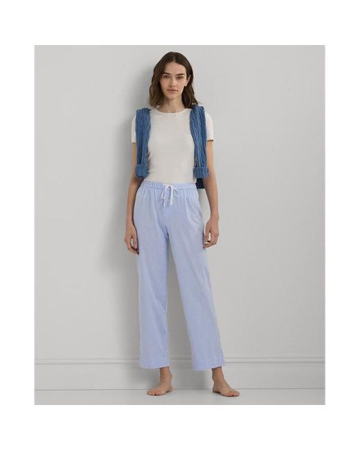 Pantaloni in jersey di cotone a righe di Lauren by Ralph Lauren in Blue