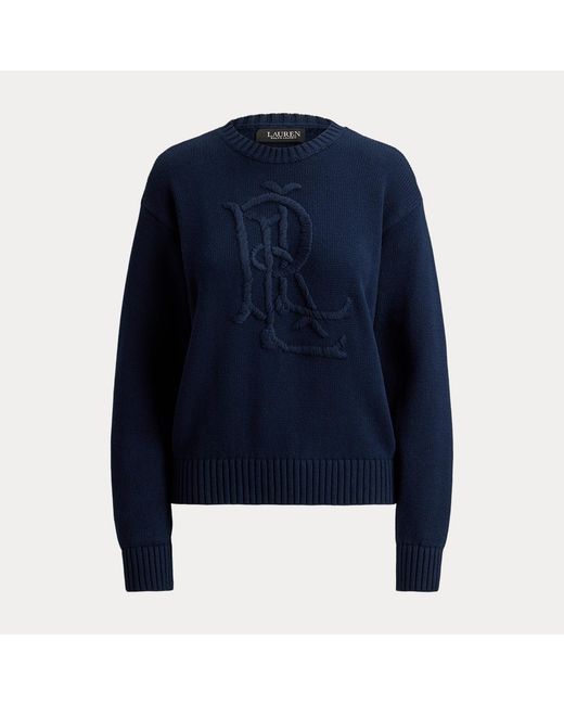 Ralph Lauren Blue Embroidered-Logo Combed Cotton Jumper