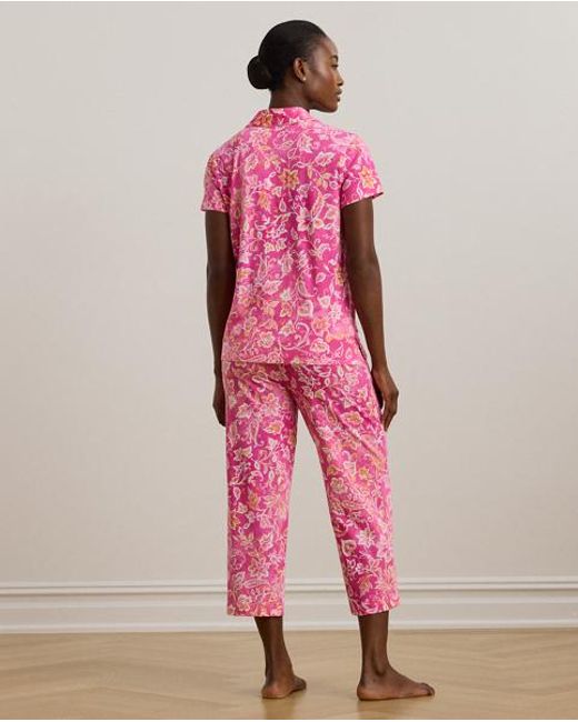 Ralph Lauren Cropped Gebloemde Jersey Pyjamaset in het Pink