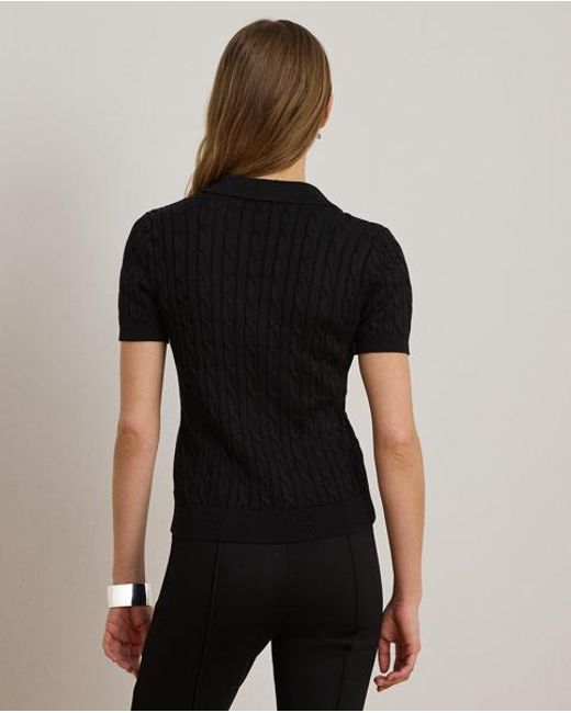 Ralph Lauren Black Cable Cotton-Blend Short-Sleeve Sweater