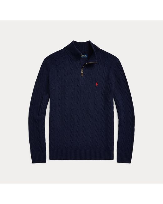 Polo Ralph Lauren Blue Cable-Knit Quarter-Zip Jumper for men