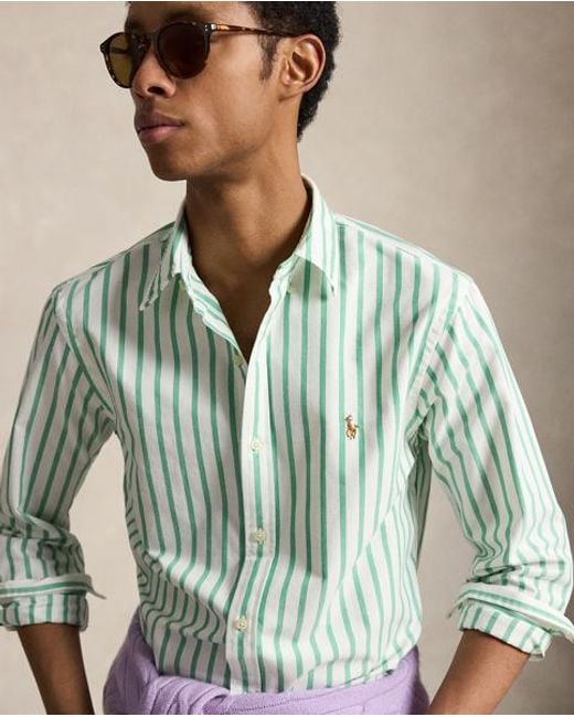 Polo Ralph Lauren Blue Slim Fit Striped Oxford Shirt for men