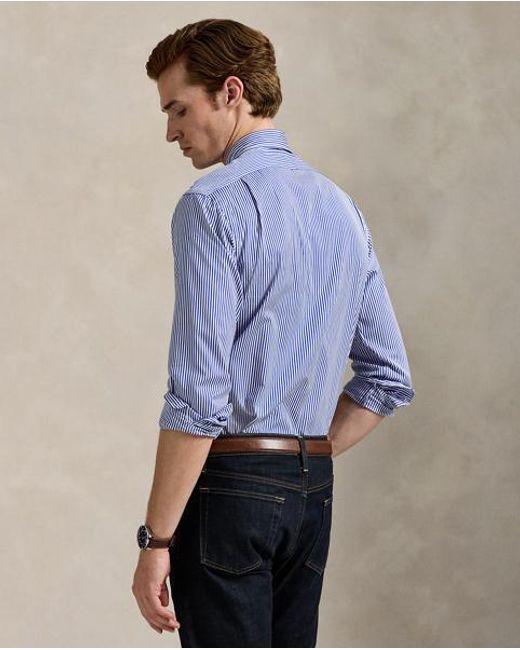 Polo Ralph Lauren Blue Custom Fit Striped Poplin Shirt for men