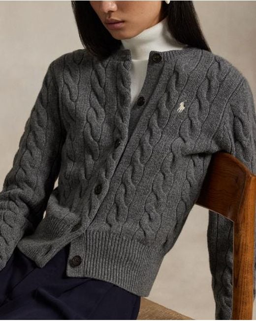 Polo Ralph Lauren Kabelgebreid Wol-Kasjmier Vest in het Gray