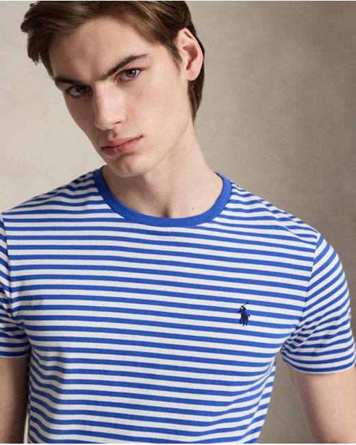 Polo Ralph Lauren Blue Custom Slim Fit Striped Jersey T-Shirt for men