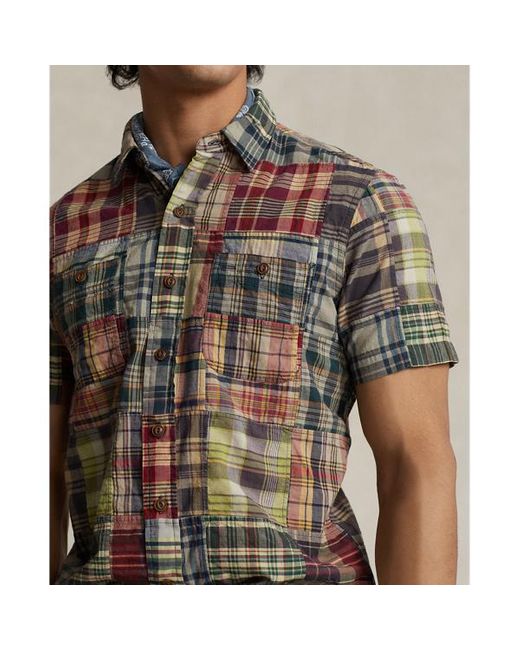 Ralph Lauren Classic Fit Patchwork Madras Werkshirt in het Brown voor heren