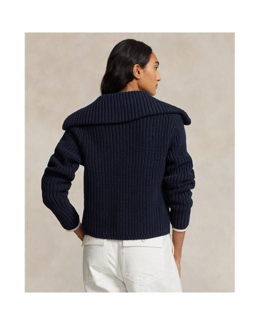 Polo Ralph Lauren Blue Rib-knit Cotton Collared Cardigan