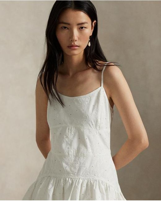 Polo Ralph Lauren Natural Baumwollkleid Mit Lochstickerei