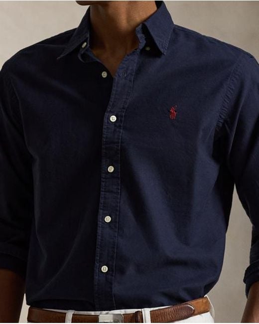 Polo Ralph Lauren Blue Custom Fit Garment-dyed Oxford Shirt for men