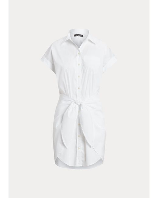 Ralph Lauren White Tie-front Cotton-blend Shirtdress