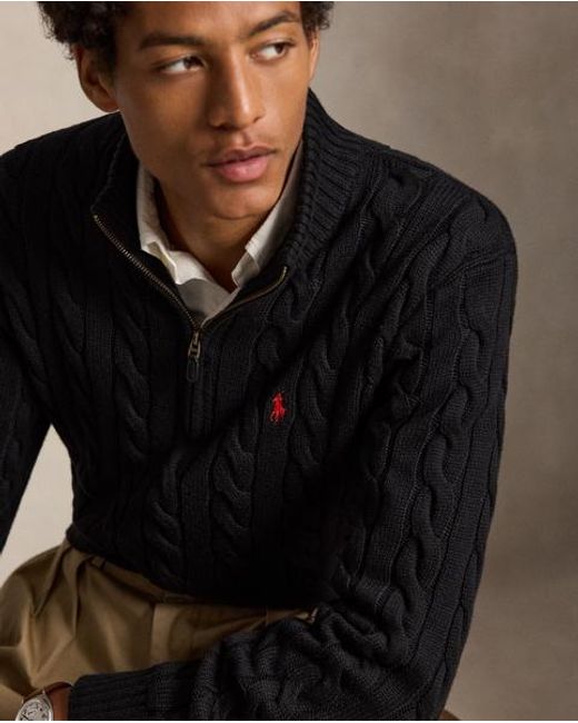 Polo Ralph Lauren Black Cable-Knit Cotton Quarter-Zip Jumper for men