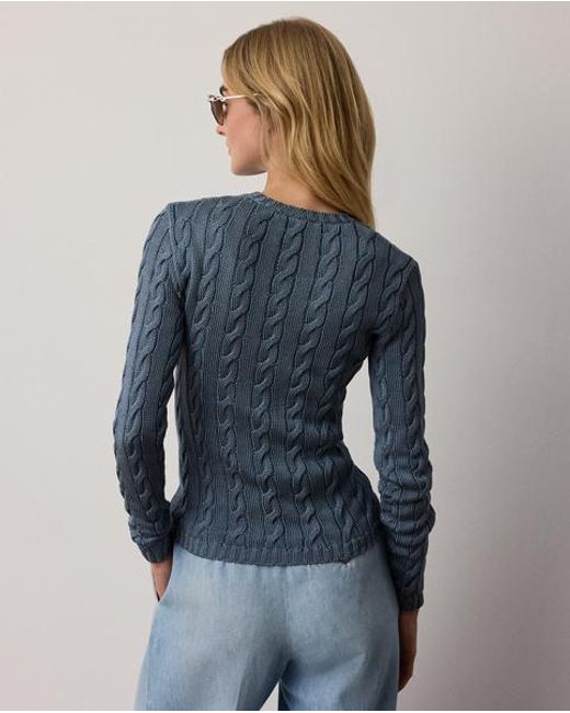 Ralph Lauren Blue Cable-Knit Silk-Blend Crewneck Jumper