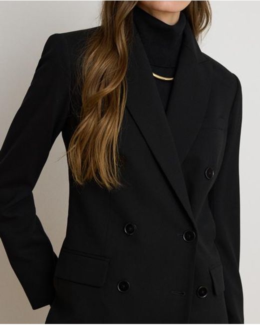 Ralph Lauren Black Double-Breasted Wool Crepe Blazer