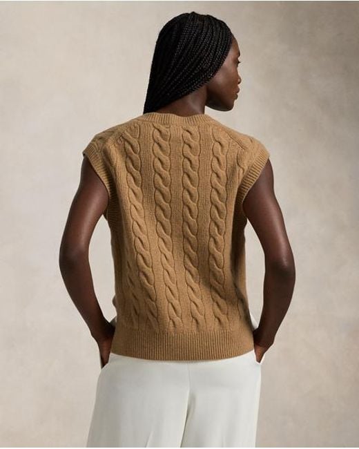 Polo Ralph Lauren Natural Woll-Kaschmir-Pullunder Mit Zopfmuster