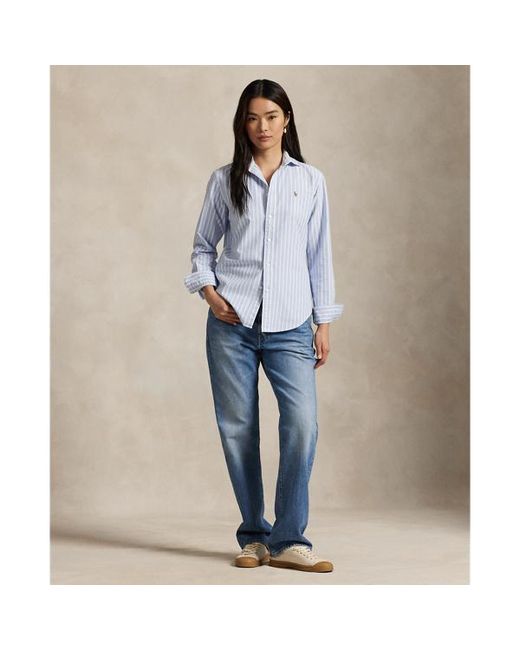 Polo Ralph Lauren Charlotte Stripe Long Sleeve Oxford Shirt in Blue | Lyst