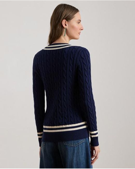 Ralph Lauren Blue Cable-Knit Cotton Cricket Jumper