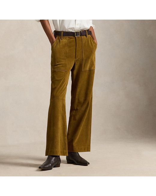 Polo Ralph Lauren Green Ricky Suede Wide-Leg Crop Trouser
