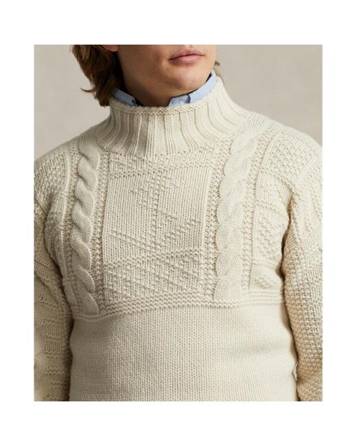 Maglia in misto lana a punto Aran di Ralph Lauren in Natural da Uomo