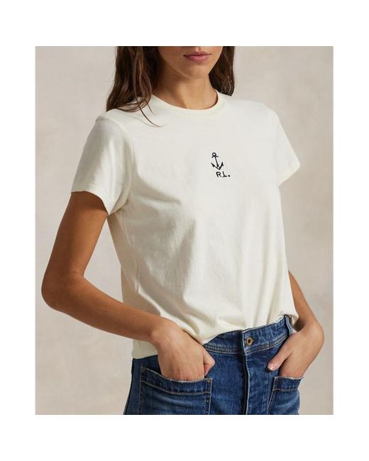 Polo Ralph Lauren White Anchor Logo Cotton Jersey T-shirt