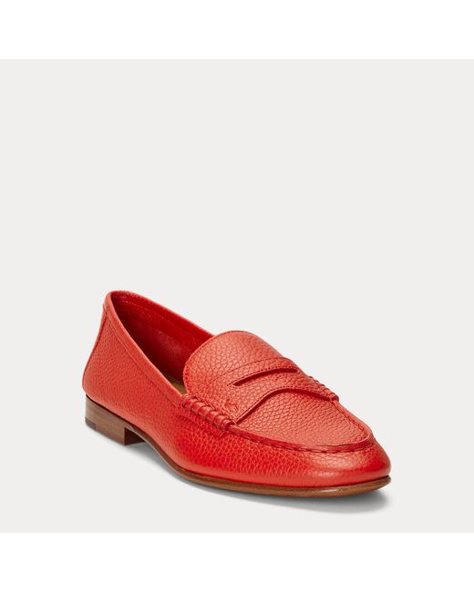 Polo Ralph Lauren Red Pebbled Leather Penny Loafer