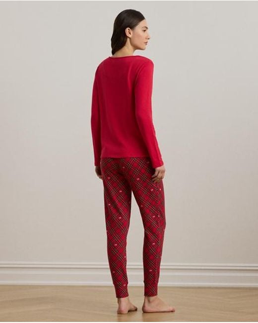 Ralph Lauren Red Terrier Plaid Jersey Jogger Pyjama Set