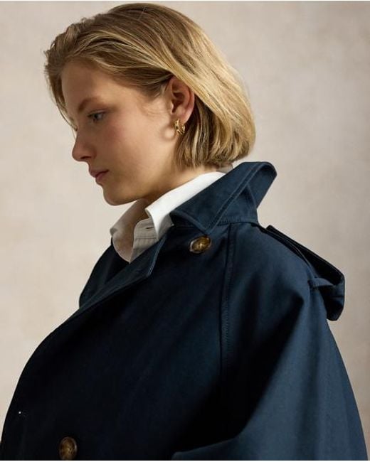 Polo Ralph Lauren Blue Balloon Cotton Twill Trench Coat