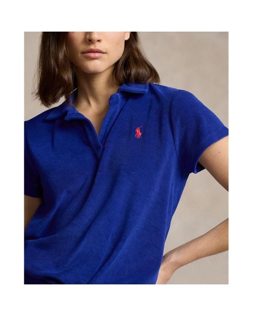Polo Ralph Lauren Blue Shrunken-Fit Poloshirt aus Frottee