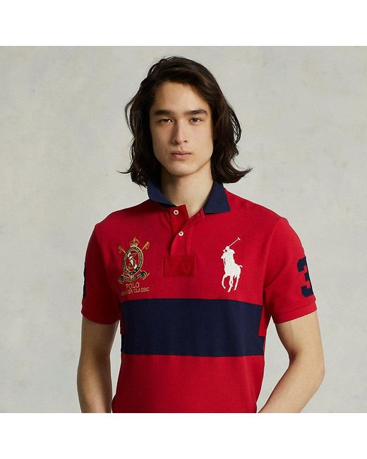Ralph Lauren Red Custom Slim Fit Big Pony Mesh Polo Shirt for men