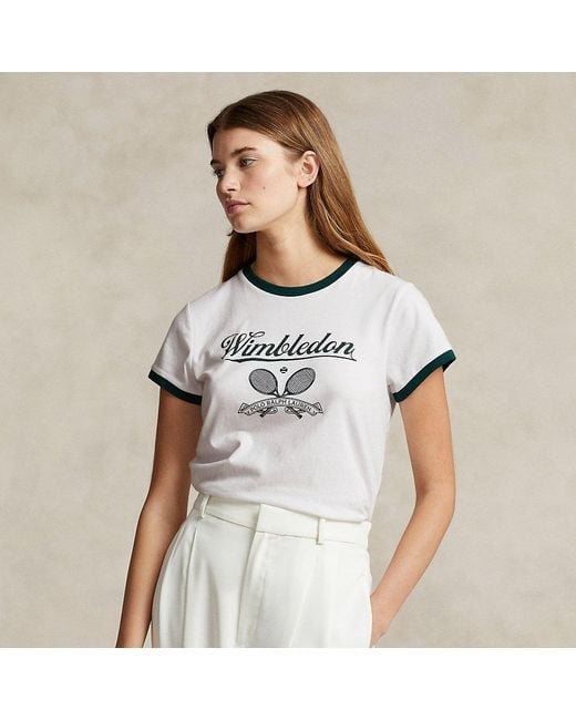 Camiseta ribeteada Wimbledon con gráfico Polo Ralph Lauren de color White
