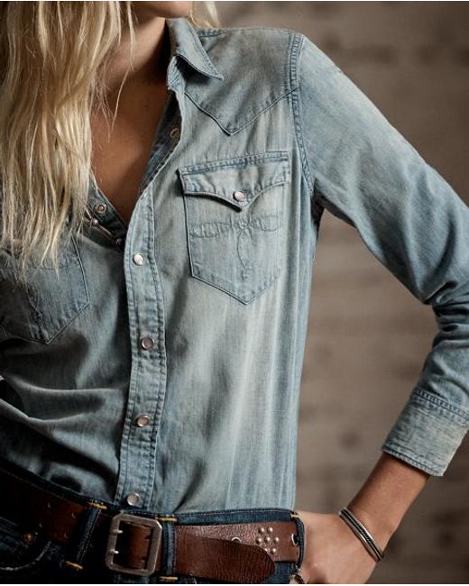 RRL Blue Denim Western Shirt