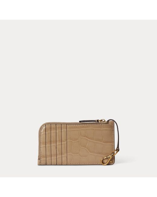 Ralph Lauren Natural Croc-Embossed Leather L-Zip Card Case