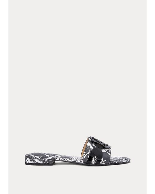 Ralph Lauren White Alegra Floral Leather Slide Sandal