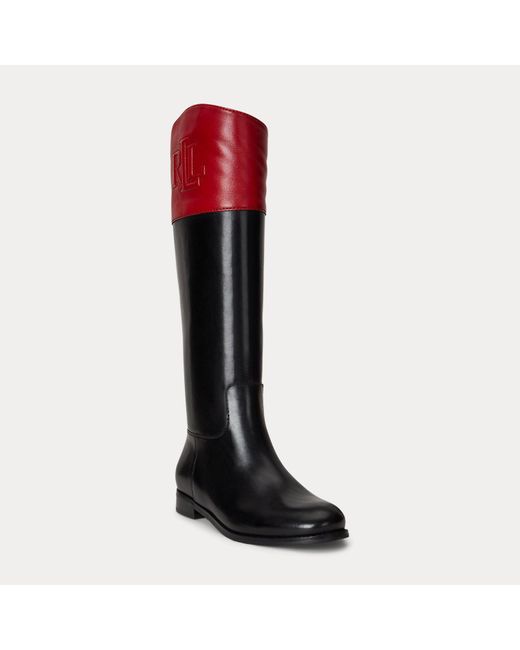 Ralph Lauren Red Zweifarbiger Lederreitstiefel Justine Ii
