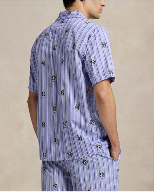 Polo Ralph Lauren Blue Polo Bear Striped Poplin Pyjama Shirt for men