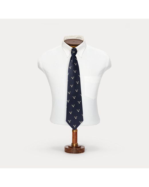 RRL Blue Handmade Steer-Head Silk Club Tie for men