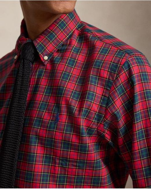 Polo Ralph Lauren Red Custom Fit Plaid Twill Shirt for men