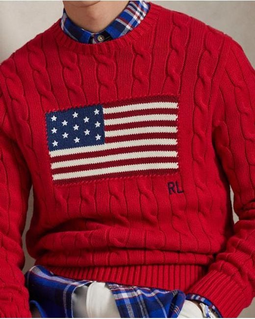Polo Ralph Lauren Pullover Mit Zopfmuster Und Us-Flagge in Red für Herren