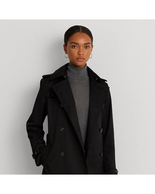 Lauren by Ralph Lauren Black Belted Cotton-blend Trench Coat