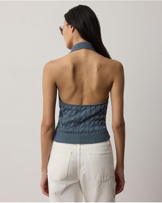 Ralph Lauren Blue Cable-Knit Halter Polo Jumper