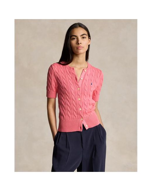 Polo Ralph Lauren Red Cable-knit Short-sleeve Cardigan