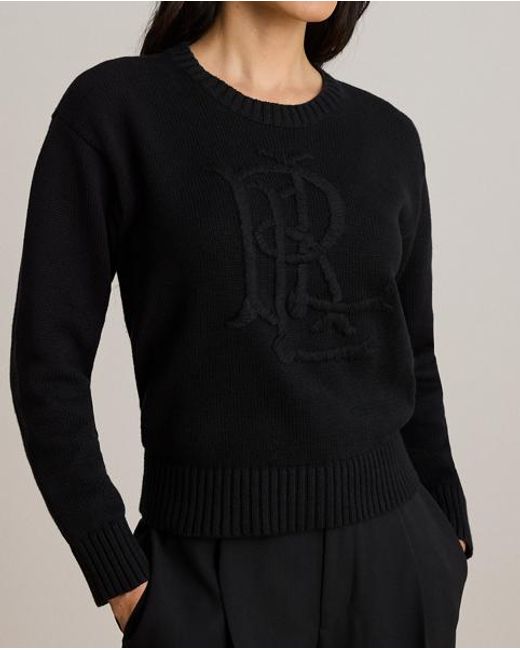 Ralph Lauren Black Embroidered-Logo Combed Cotton Jumper