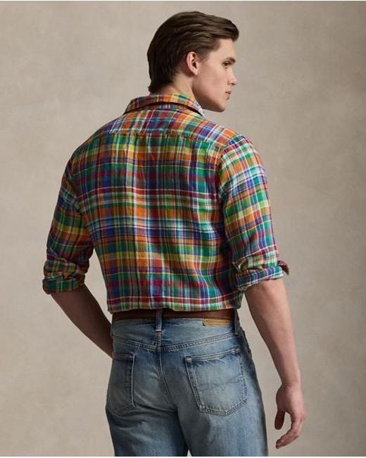 Polo Ralph Lauren Green Classic Fit Plaid Linen Workshirt for men