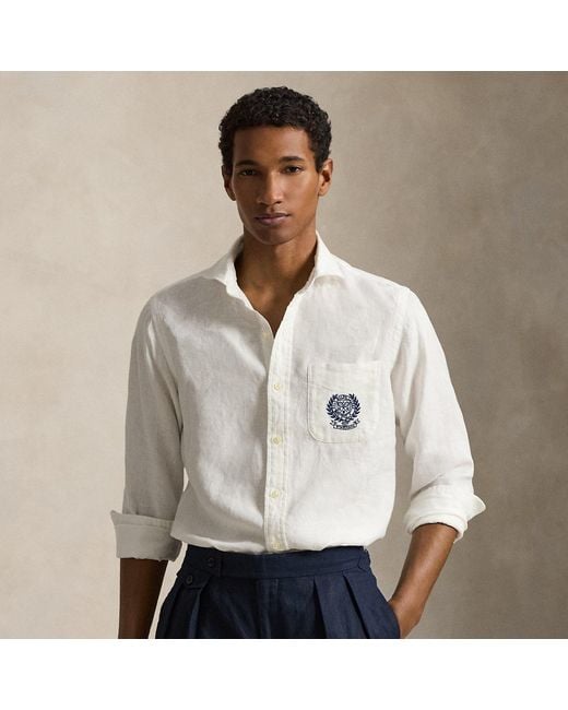 Polo Ralph Lauren White Wimbledon Classic Fit Linen Shirt for men