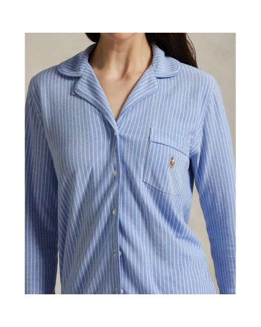 Pigiama in maglia Oxford a righe di Polo Ralph Lauren in Blue