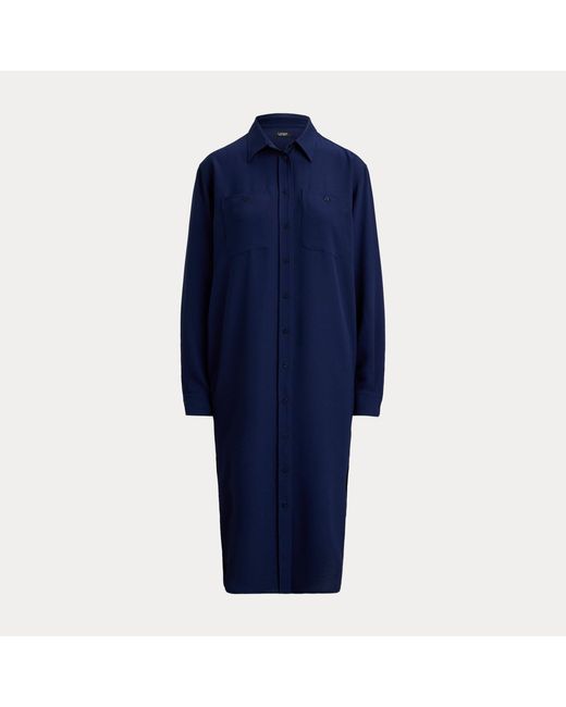 Ralph Lauren Blue Double-Faced Georgette Shirt Dress